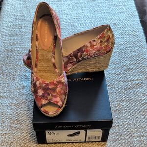 Adrienne Vittadini Floral Print Wedges - Pink and Tan